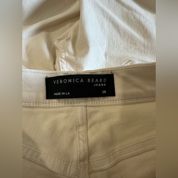 Veronica Beard Ecru Ryleigh High Rise Slim Straight Jeans Raw Hem Size 28 - Picture 2 of 9